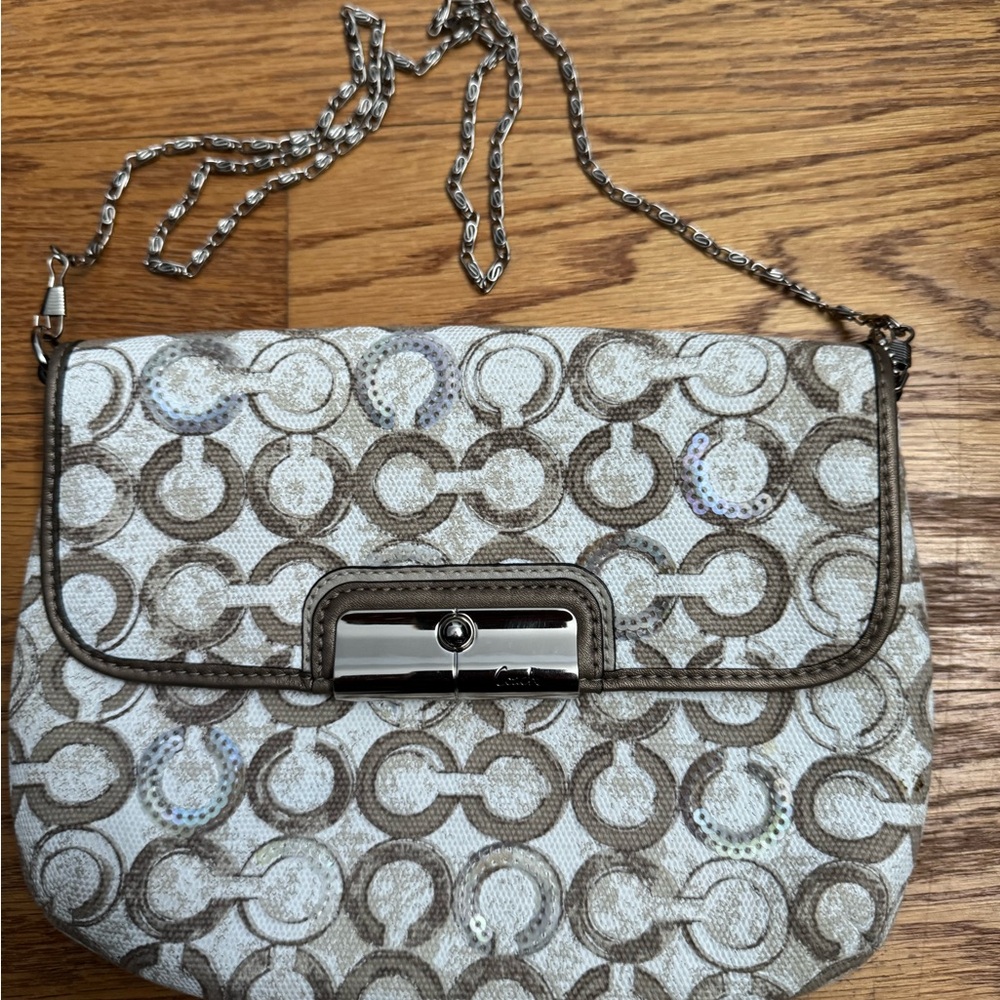 Designer Beige and Brown Chain Shoulder Bag